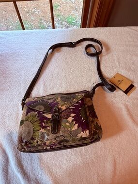 Patricia Nash Floral Crossbody Bag with Purple & Green Print